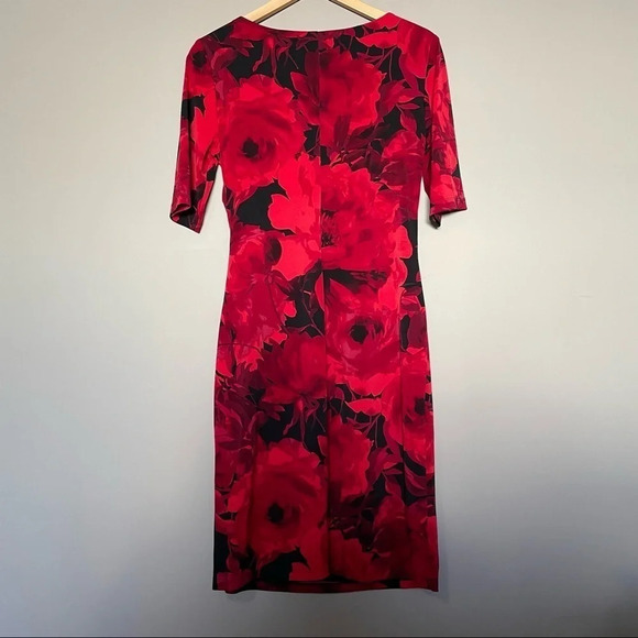 Connected Apparel Black  and Red Rose Floral Short Sleeve Dress Sz 6 - Picture 13 of 16